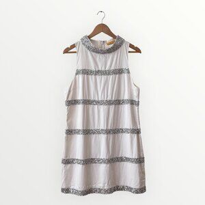 Alice + Olivia White Sequin Striped Mini Dress